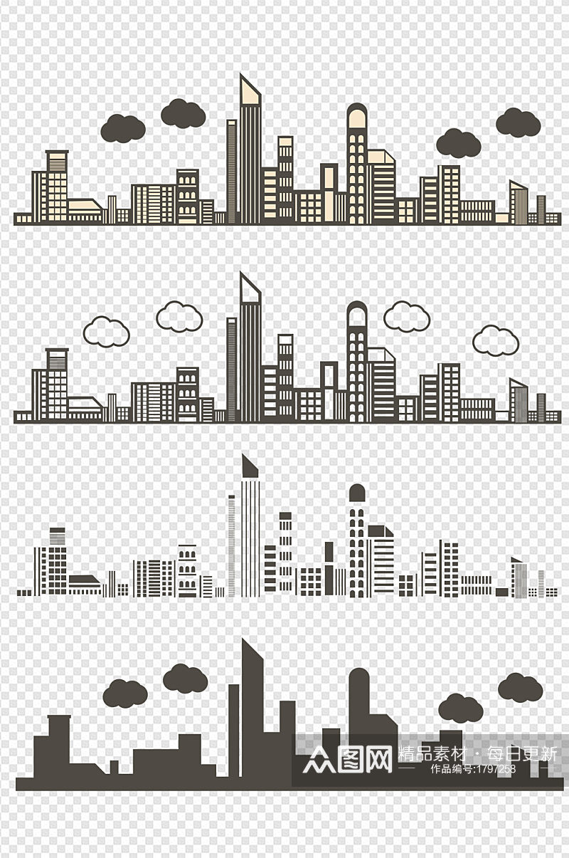 商务科技现代城市高楼大厦剪影线稿素材