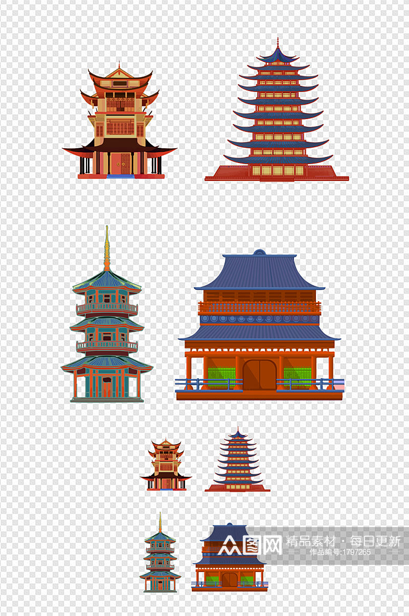 国潮建筑物亭台楼阁中国传统古代建筑素材