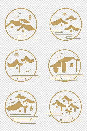 中式中国风传统印章房屋祥云纹圆形边框