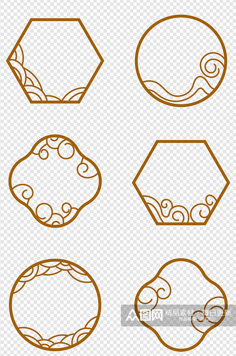 中式古典云纹祥云装饰边框中国风圆形边框素材