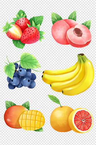 手绘草莓桃子葡萄香蕉芒果橙子水果组合套图