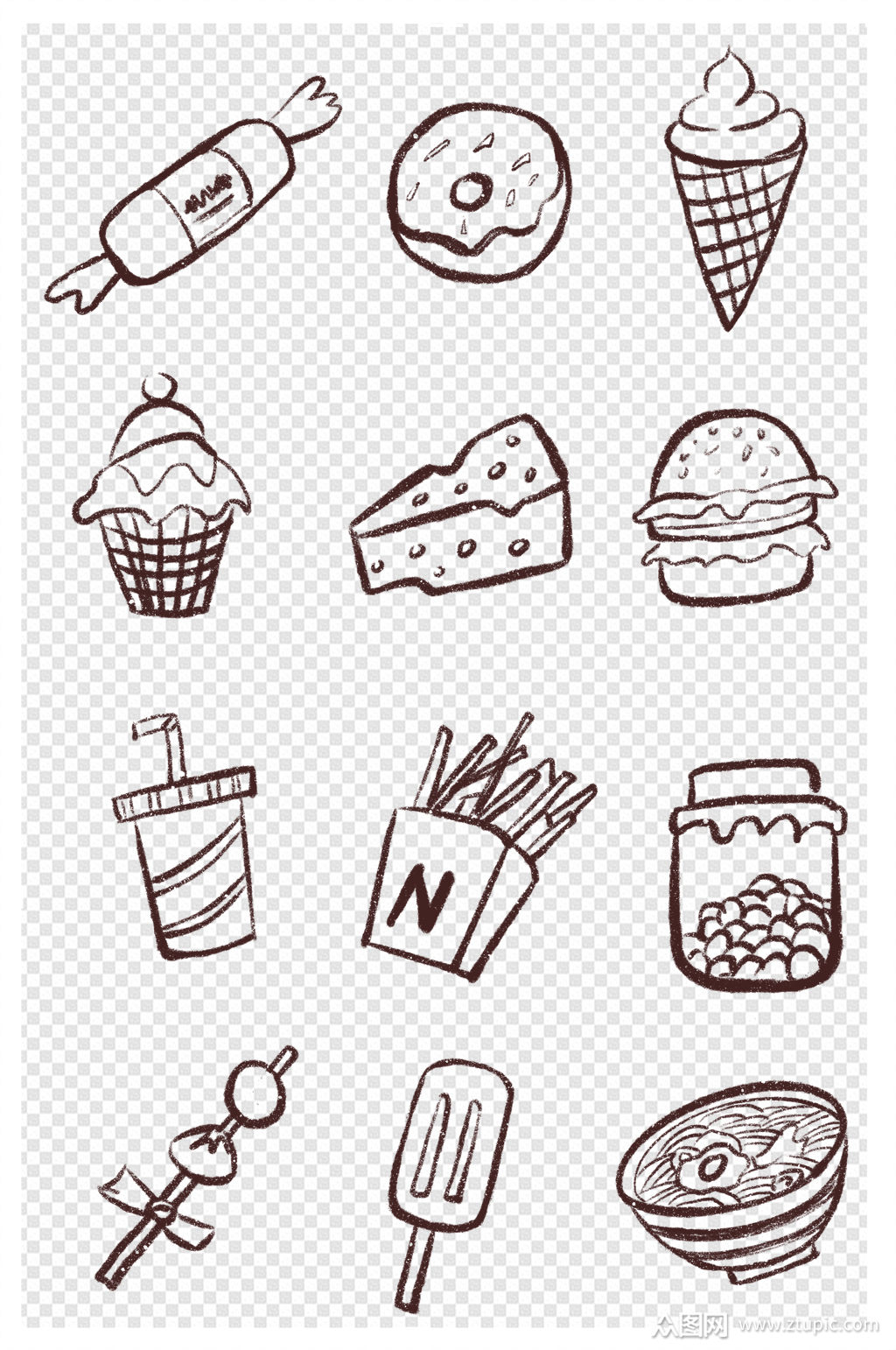 简笔画可爱线稿涂鸦卡通手绘冰淇淋手绘素材