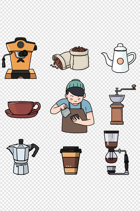 手绘卡通咖啡元素图案矢量装饰咖啡豆纹理图案综合排列热门下载最新