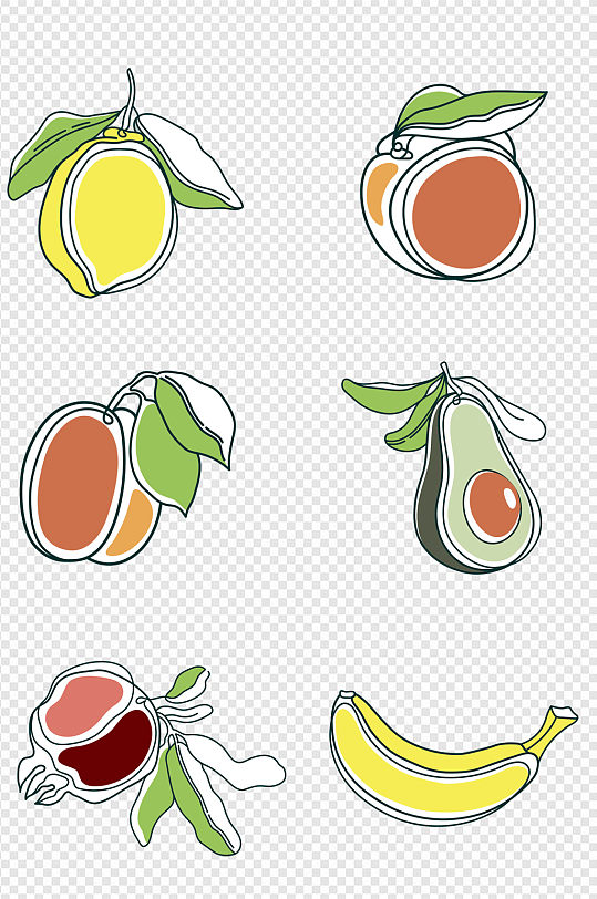 线条水果热带水果插画抽象柠檬