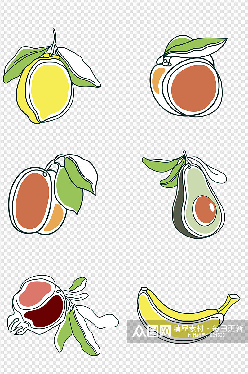 线条水果热带水果插画抽象柠檬素材
