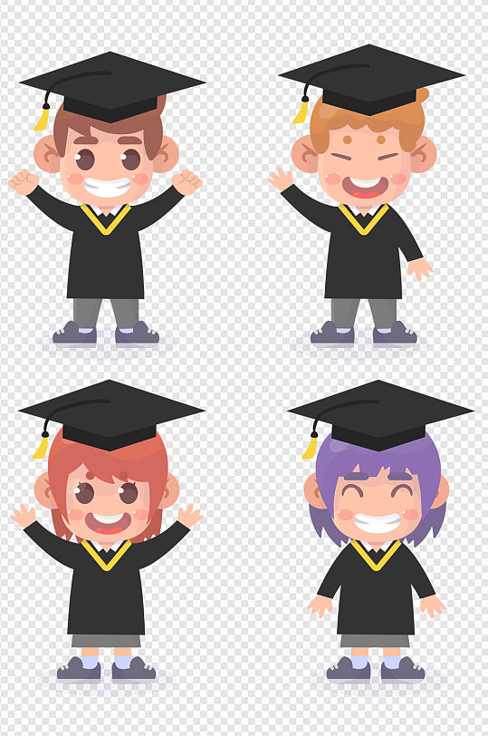 毕业季学士服学生人物矢量插画元素可爱