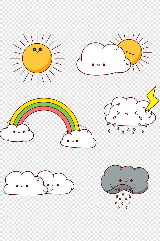 卡通天气云朵太阳下雨彩虹晴天雨天元素