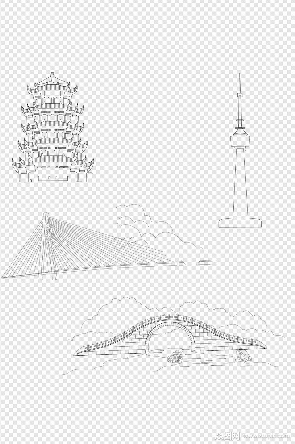 中式中国风山水黄鹤楼