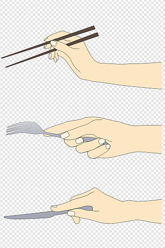 手绘手持餐具筷子刀叉手势元素