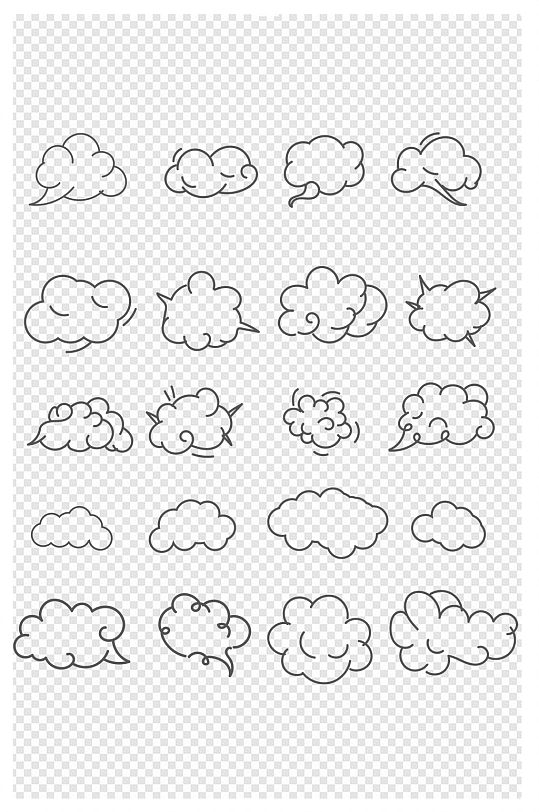 手绘卡通云线稿对话框标题框对话气泡