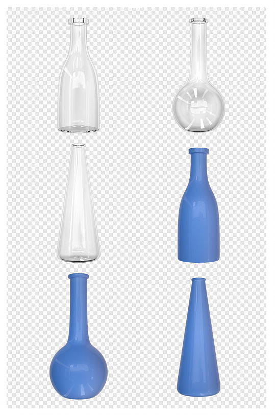 C4D实拍免扣透明蓝色彩色玻璃瓶漂流瓶