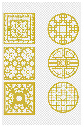 元素中国古典风正方形圆形窗户图案