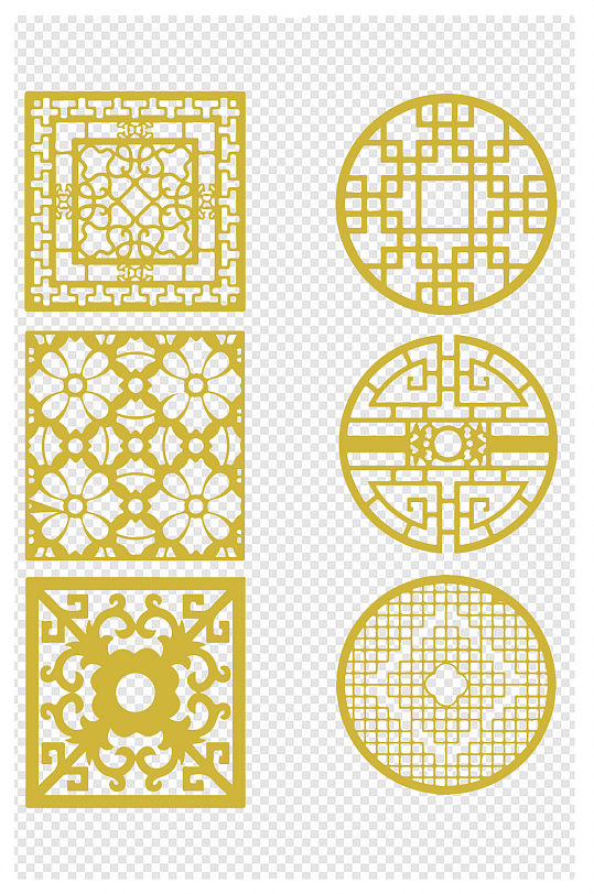 元素中国古典风正方形圆形窗户图案