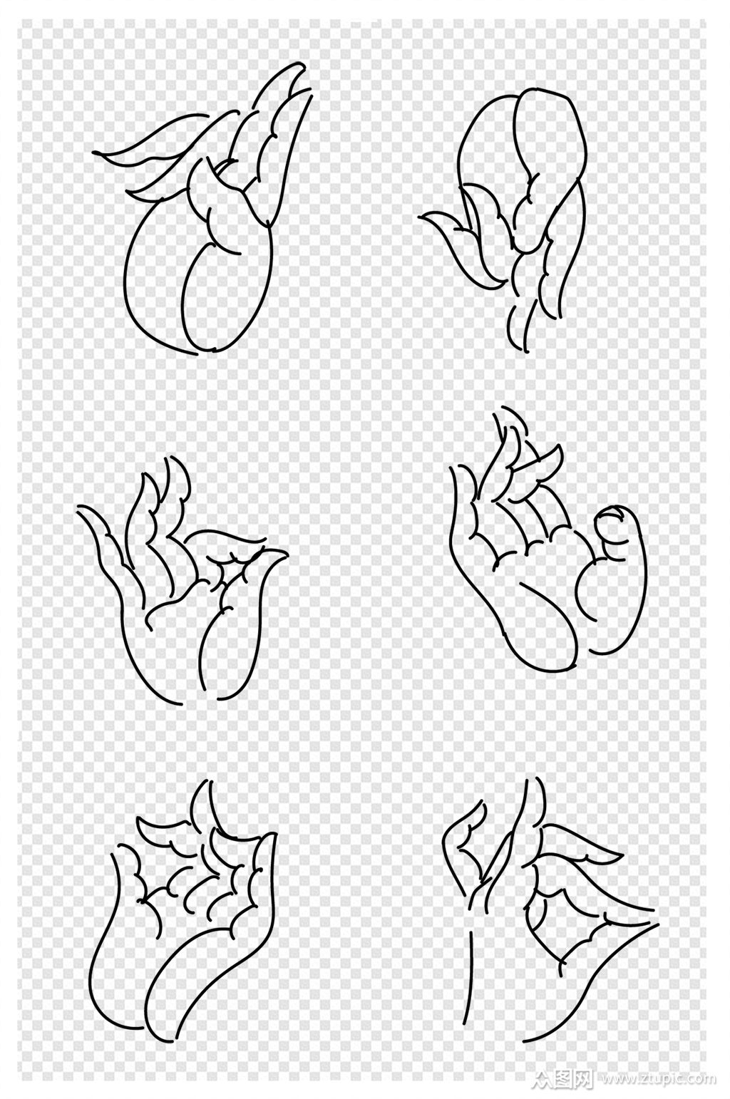 古代人物手部线条手绘