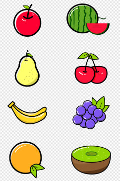 扁平化水果插画西瓜梨香蕉葡萄