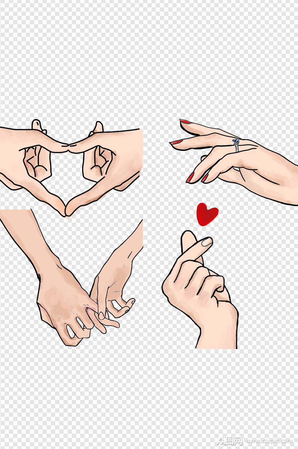 手绘520情人节比心爱心牵手手势模板下载-编号1855024-众图网
