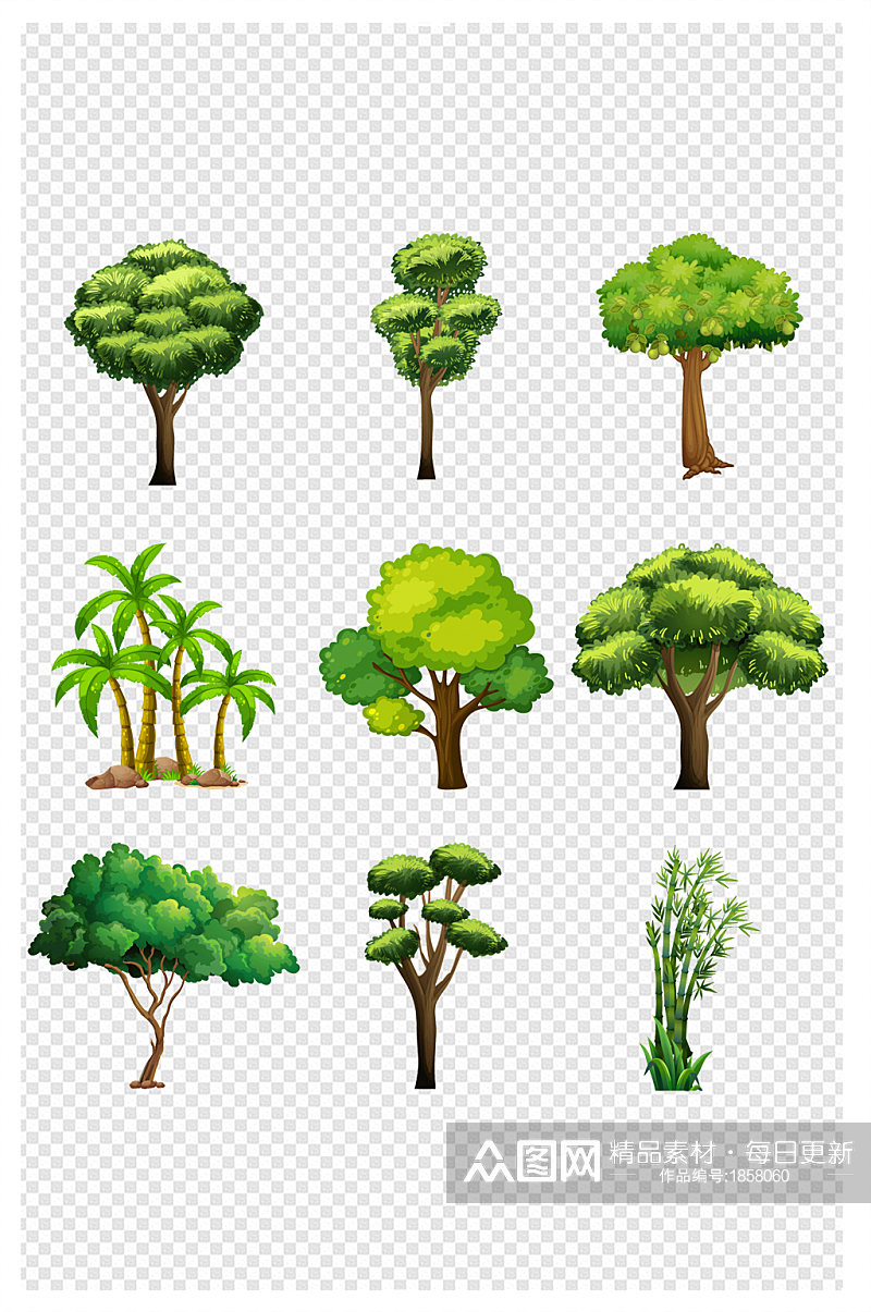 树卡通各种种类树林树木素材