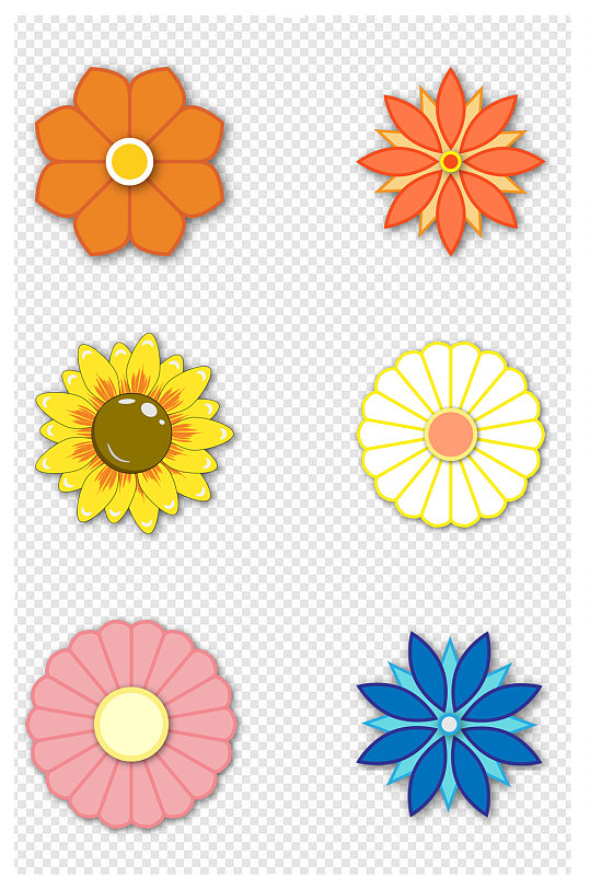 手绘六朵卡通花朵图案元素设计元素