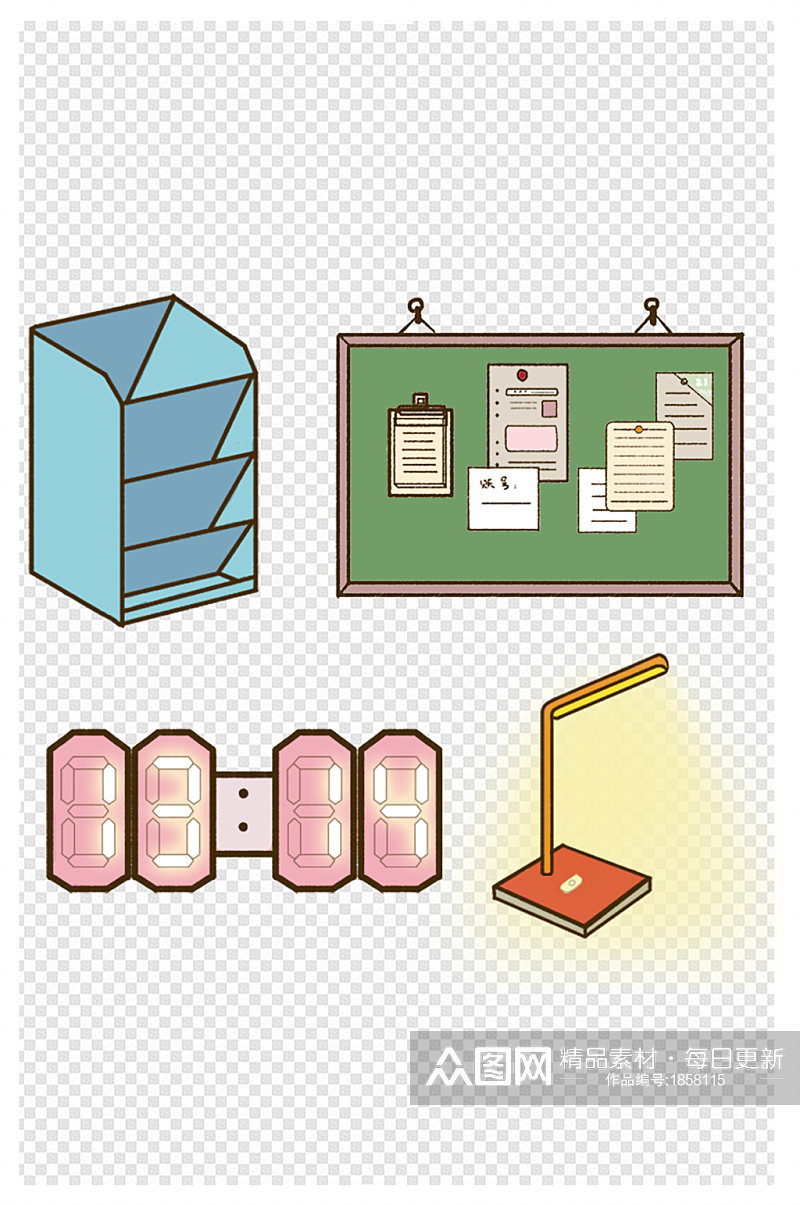 手绘卡通桌面文具素材