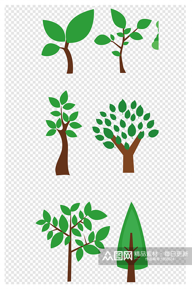 春天树苗树植树节绿树卡通树手绘元素素材