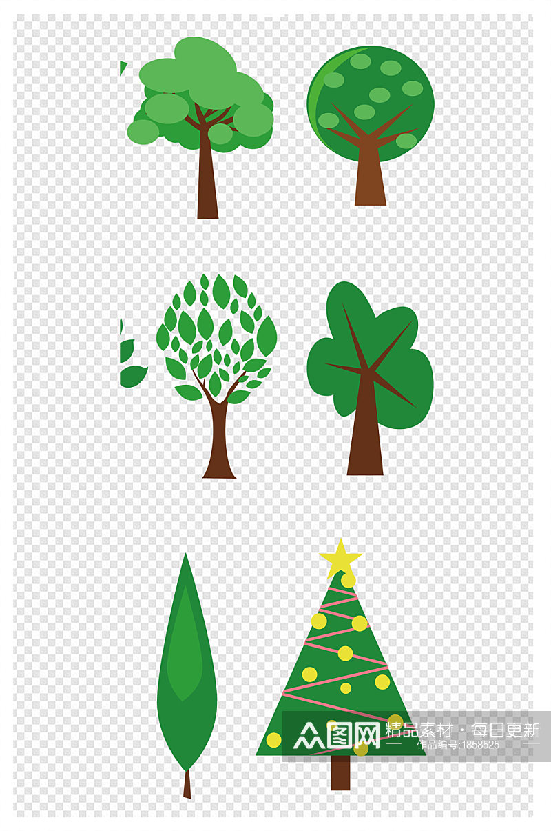 春天树苗树植树节绿树卡通树手绘元素素材