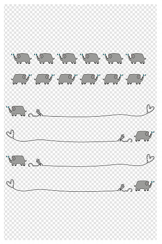 手绘分割线简约线条小象动物卡通大象