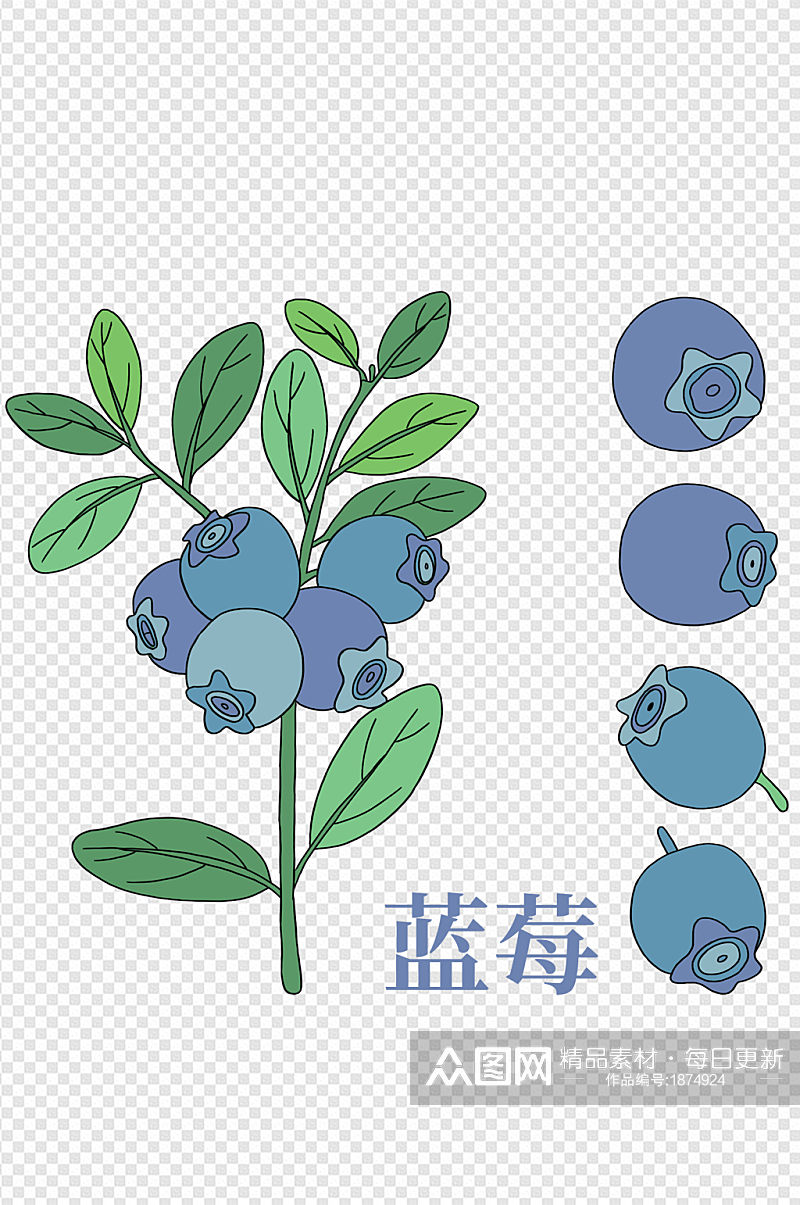手绘卡通新鲜水果蓝莓植物美食素材素材