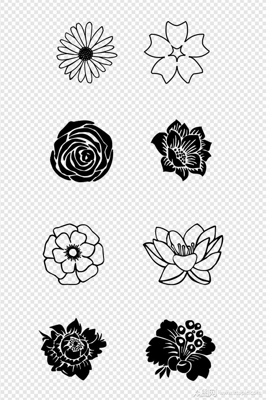 线条画花朵图标素材