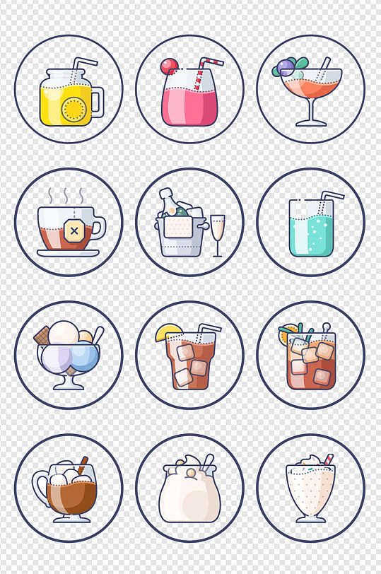 实用简约经典常见奶茶酒饮料元素图标