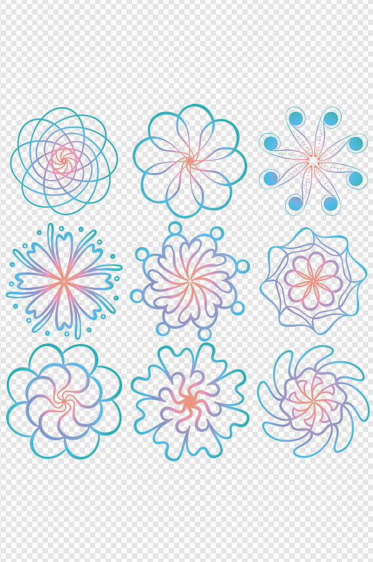 手绘对称花纹装饰图案线性