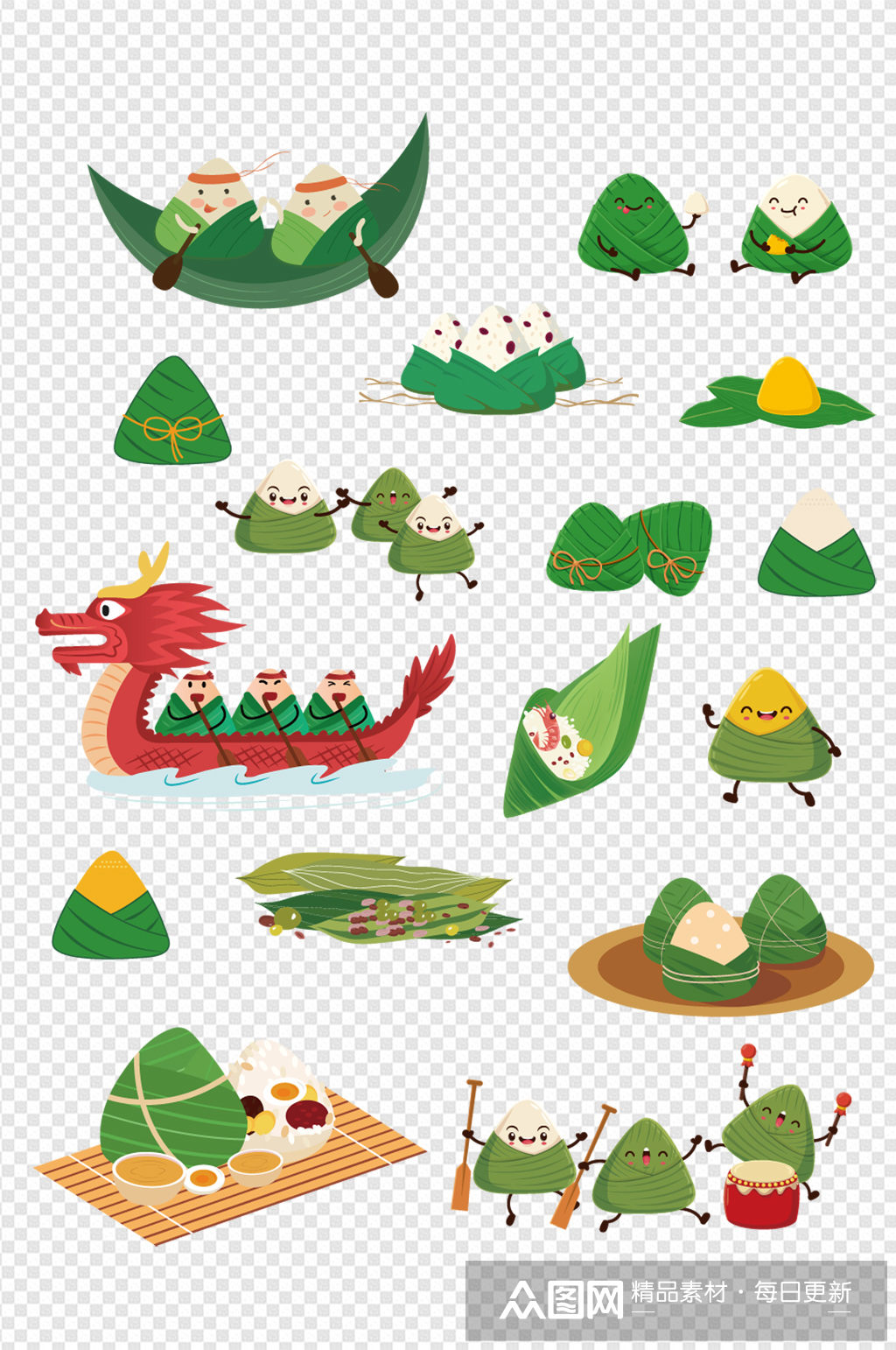 浓情端午传统节日粽子龙舟卡通表情元素