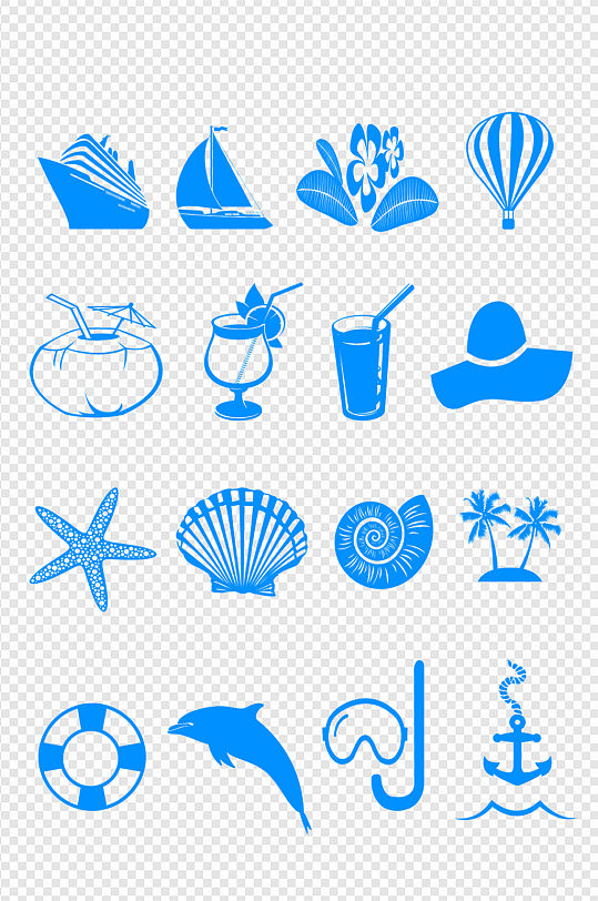 海洋元素海豚帆船热气球海滩海信潜水贝壳