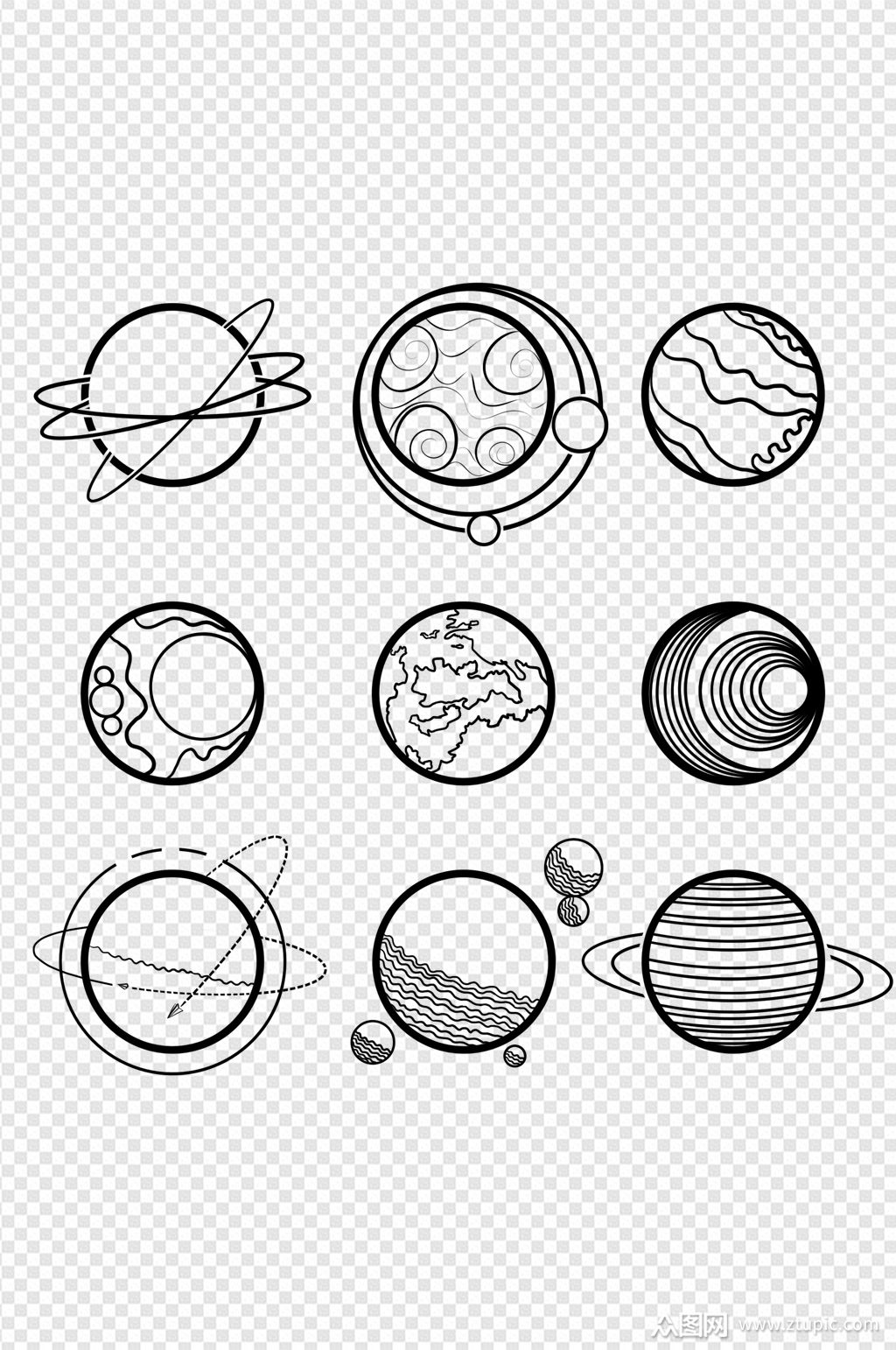 小行星卡通星球月球火星素材