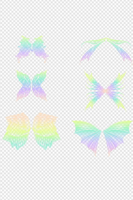 彩色荧光蝴蝶翅膀笔刷素材背景图
