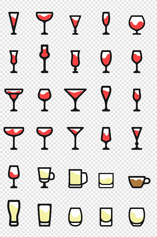 红酒鸡尾酒酒杯酒吧菜单酒单简易元素图标