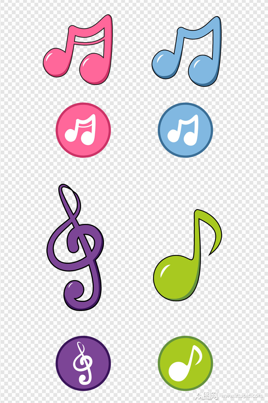 卡通音乐符号彩色图标素材