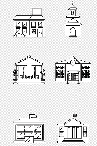 手绘卡通教学楼学校建筑楼房线描