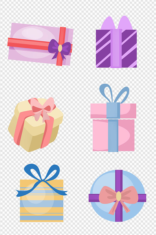 手绘卡通节日礼物礼盒彩条蝴蝶结礼物礼盒