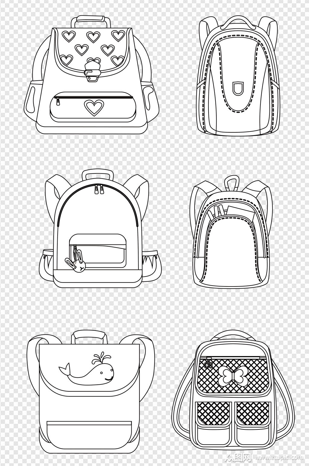 手绘卡通线描学生书包箱包双肩包