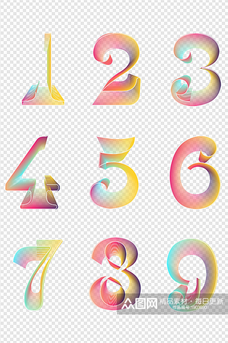 数字渐变字体设计线条立体字创意背景素材