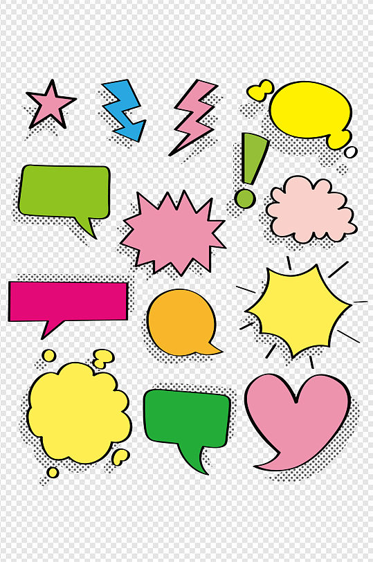 彩色气泡对话框喜剧语言符号漫画文本框
