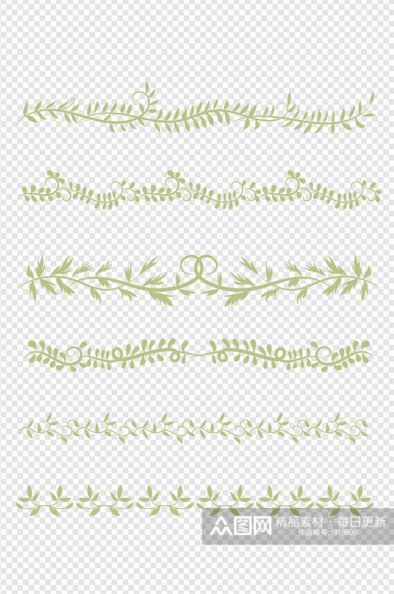 绿色植物叶子花边边框花纹文本分割线素材
