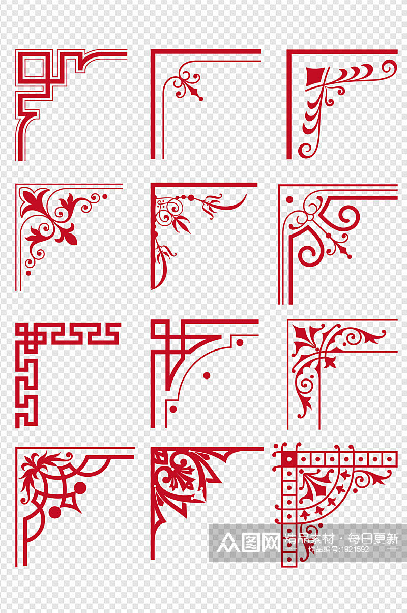 中国风欧式红色古典装饰花纹边框边角素材