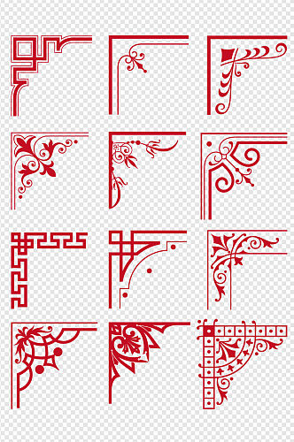 中国风欧式红色古典装饰花纹边框边角