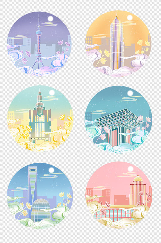 城市地标建筑剪影插画更多rhinoabrmp4tif(不分层)tif(分层)psd(不