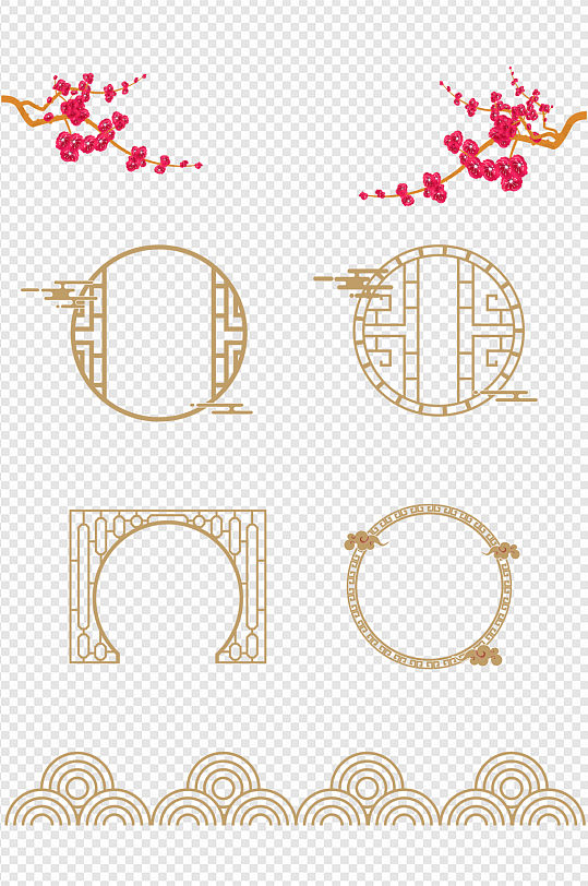 仙鹤祥云圆日中国风肌理插画立即下载简约中式边框框主题框祥云花纹框
