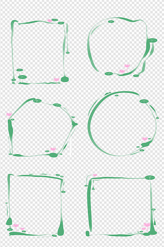 绿色水墨荷花荷叶对话框文本框内容框装饰