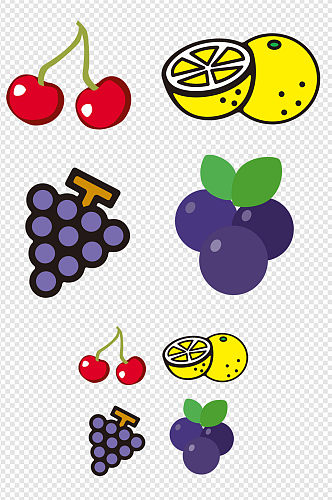 水果樱桃车厘子柠檬葡萄蓝莓卡通图标