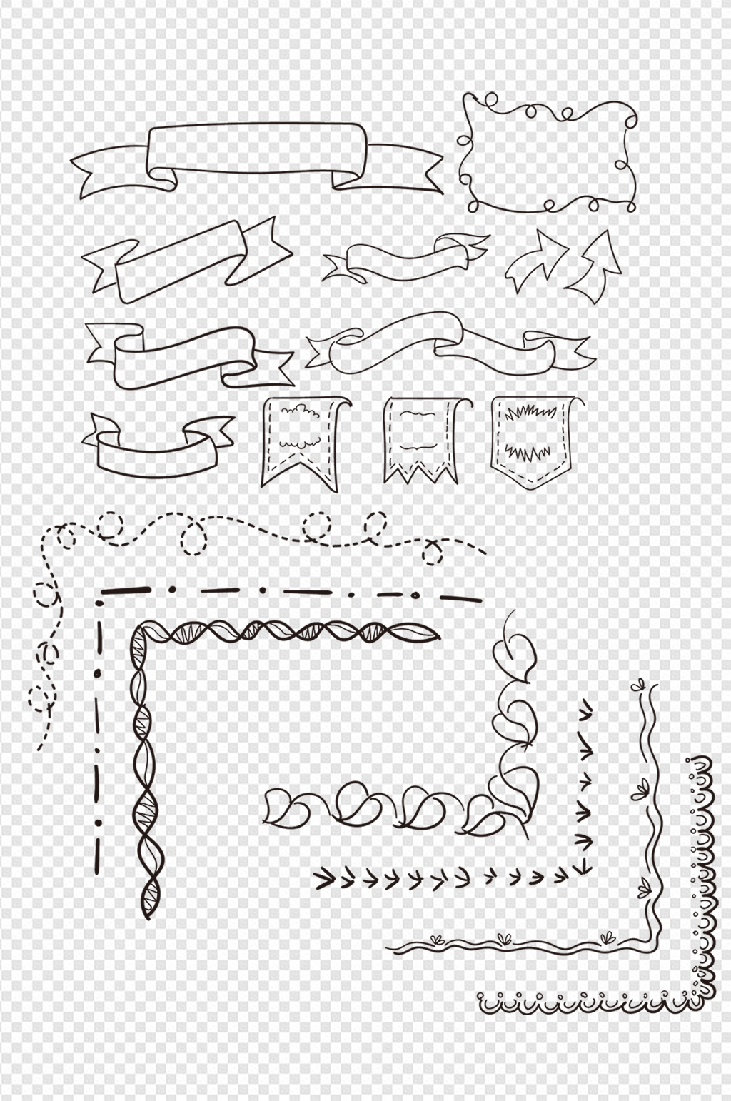 手绘飘带浪漫花纹线条边框素材