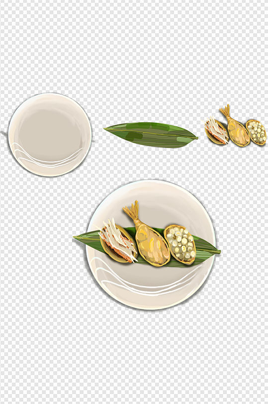 手绘寿司图有餐具叶子
